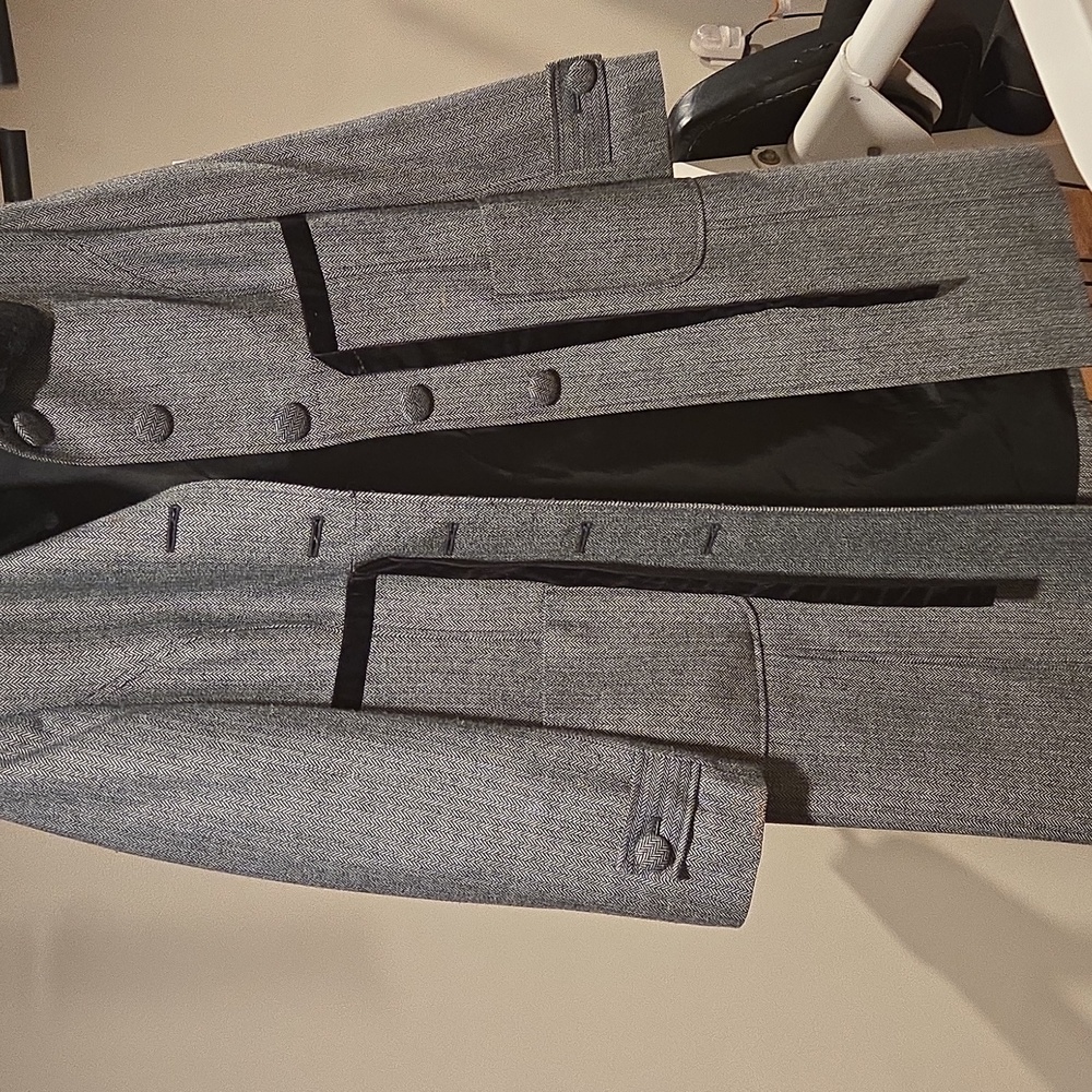 Womens Gray Wool Coat with Black Accents